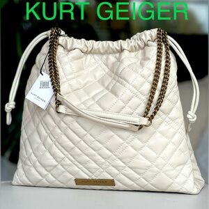 KURT GEIGER Brixton Drawstring genuine leather large SHOULDER bag BONE